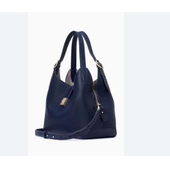 KATE SPADE NY Deco pebbled leather small tote crossbody bag - Parisian Navy - Picture 15 of 16